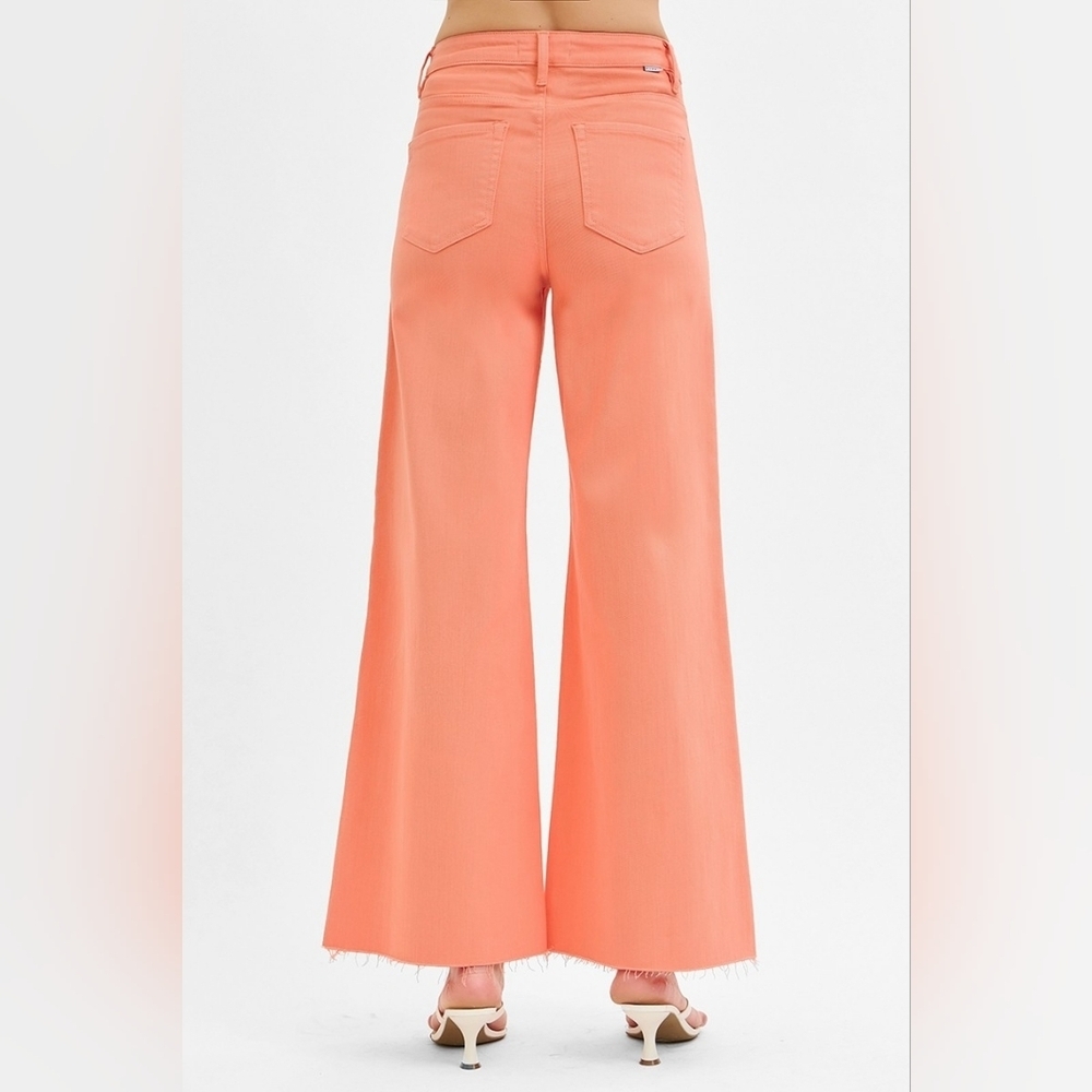 Risen High Rise Tummy Control Wide Leg Palazzo Jeans Coral Peach Various NEW - Picture 5 of 6